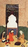 Bihzad the theophany through Layli sitting framed within the prayer niche Sweden oil painting artist