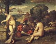 Giorgione Pastoral ensemble Sweden oil painting artist