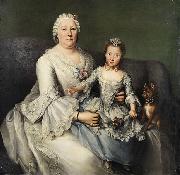 Anonymous Adelige Dame mit kleinem Madchen und Schobhundchen oil painting reproduction