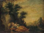 Anonymous Saint Dorothea meditating in a landscape oil