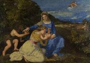 Titian The Virgin and Child with the Infant Saint John and a Female Saint or Donor Sweden oil painting artist