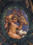 Correggio Two ovals depicting a putto with a stag's head and a putto with a greyhound Sweden oil painting artist