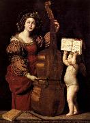 Domenichino Sainte Cecile avec un ange tenant une partition musicale oil