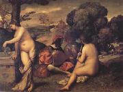 Giorgione Fete champetre(Concerto in the Country) (mk14) oil painting on canvas