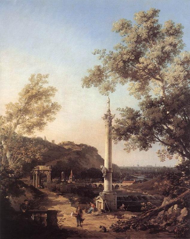 Canaletto Capriccio: River Landscape with a Column f oil painting image