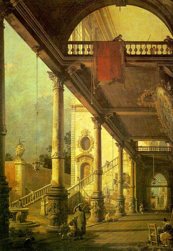 Canaletto Capriccio, A Colonnade opening onto the Courtyard of a Palace Sweden oil painting art