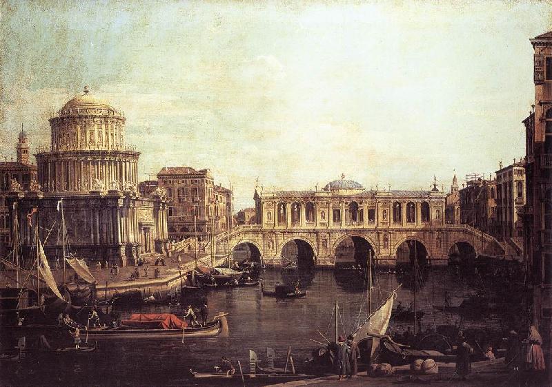 Canaletto Capriccio: The Grand Canal, with an Imaginary Rialto Bridge and Other Buildings fg Sweden oil painting art