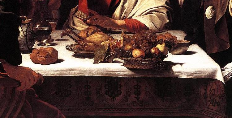 Caravaggio Supper at Emmaus (detail) fdg Sweden oil painting art