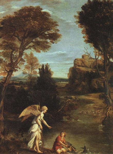 Domenichino Landscape with Tobias Laying Hold of the Fish Sweden oil painting art