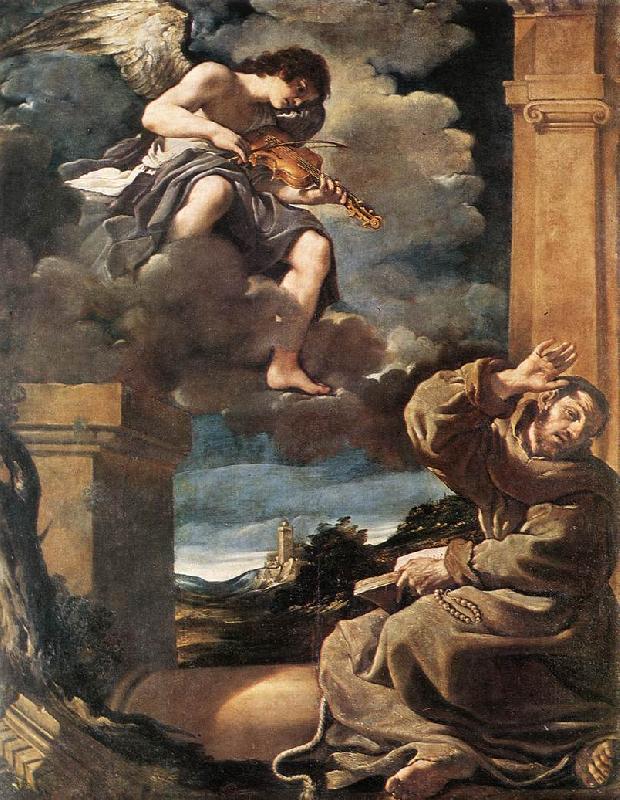 GUERCINO St Francis with an Angel Playing Violin sdg Sweden oil painting art