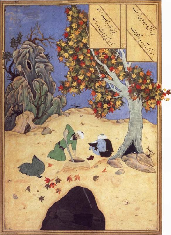 Bihzad The saintly Bishr fishes up the corpse of the blaspheming Malikha from the magic well which is the fount fo life Sweden oil painting art