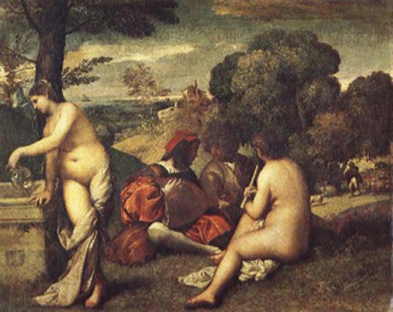 Giorgione Pastoral ensemble oil painting picture