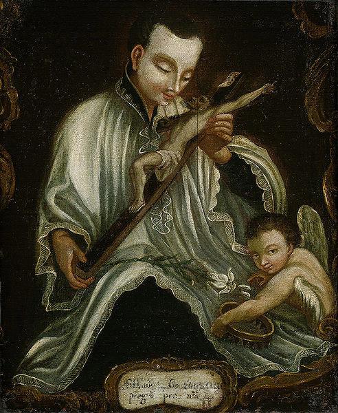 Anonymous Saint Aloysius Gonzaga with the crucifix oil painting image