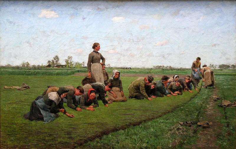 E.Claus Flaxweeding in Flanders oil painting picture