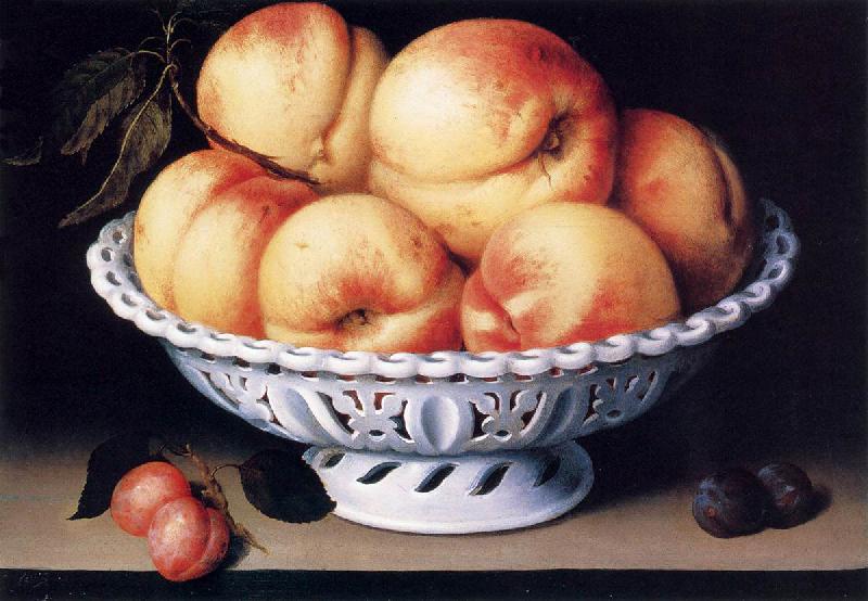 Galizia,Fede White Ceramic Bowl with Peaches and Red and Blue Plums Sweden oil painting art