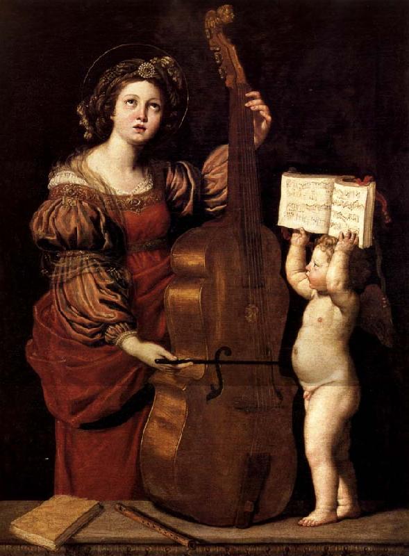 Domenichino Sainte Cecile avec un ange tenant une partition musicale Sweden oil painting art