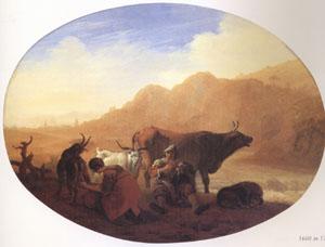 Bamboccio Herdsmen in a Mountainous Landscape oil painting image