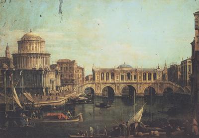 Canaletto Capriccio con un ponte di Rialto immaginario e altri edifici (mk21) oil painting picture
