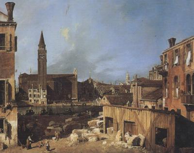 Canaletto La Chiesa e la scuola della Carita,dal laboratorio di marmi di S.Vitale (mk21) oil painting image